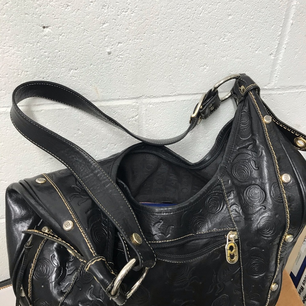 Marino Orlandi black leather embossed bag